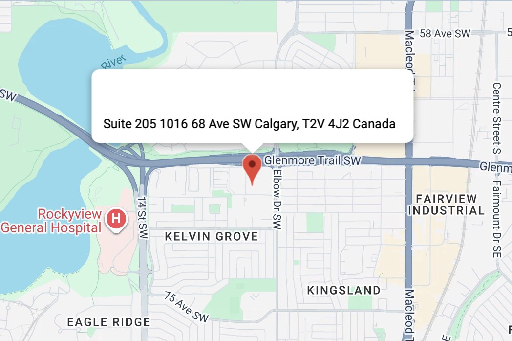 Map showing Summit Surgical at Suite 205, 1016 68 Ave SW, just south of Glenmore Trail near Elbow Drive